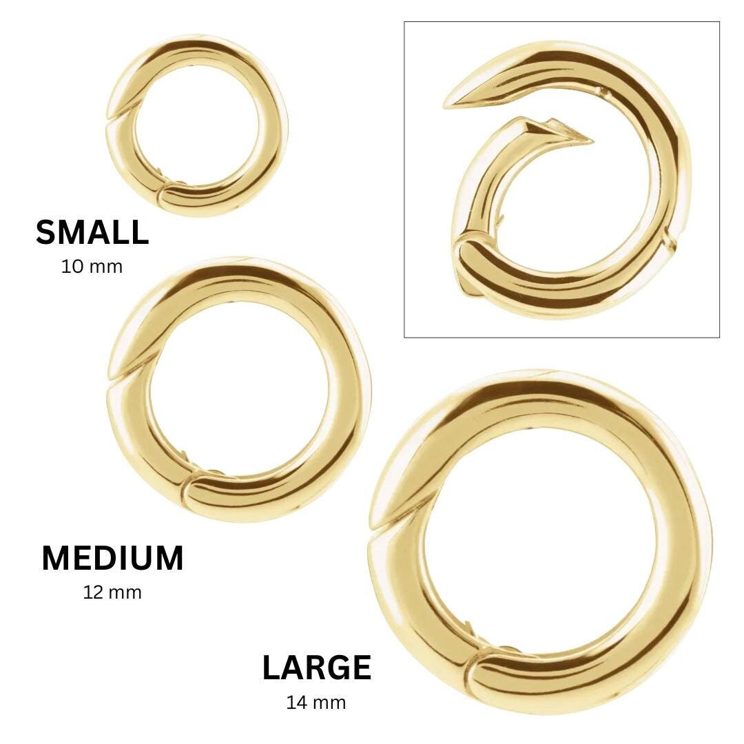 14K Solid Gold Round Push Clasp Lock Connector Enhancer Hanger for ...