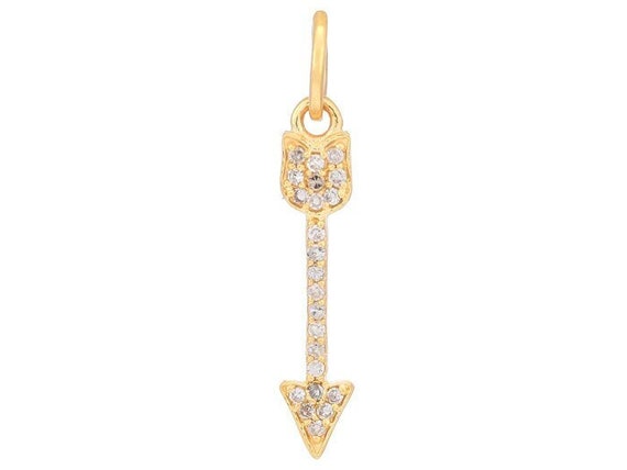 14k Solid Gold & Diamond Vintage Inspired Arrow Charm, Yellow Gold