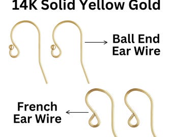 14k SOLID Gold French Ear Wire with Outside Loop, Ball End Ear Wire, Gold Ear Wire Hook, (14k-109)