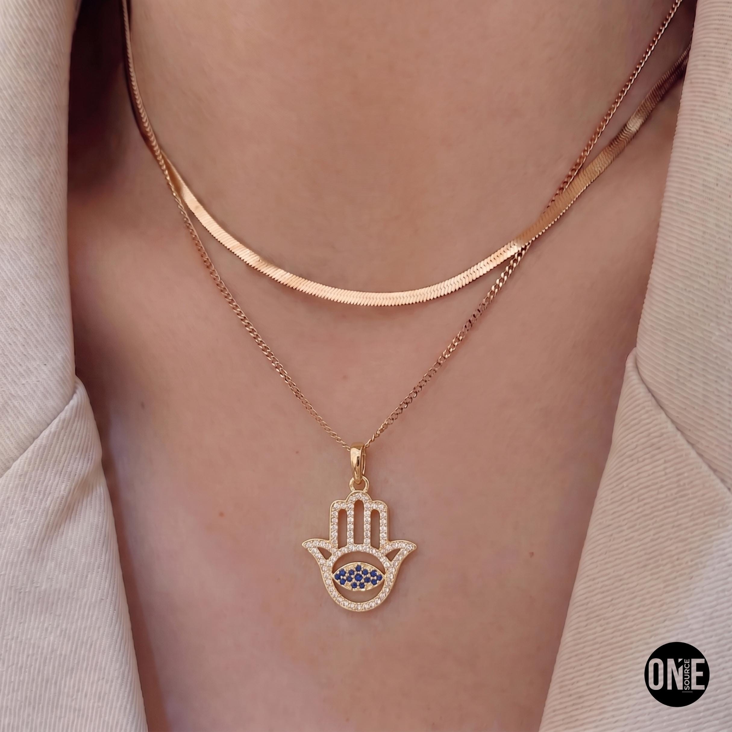 14Kソリッドゴールド＆ダイヤモンド ハムサ 邪視除けペンダント (14K