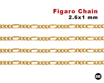 14K Gold Filled Figaro Curbed Flattened link Chain, 2.6x1 mm, (GF-158)