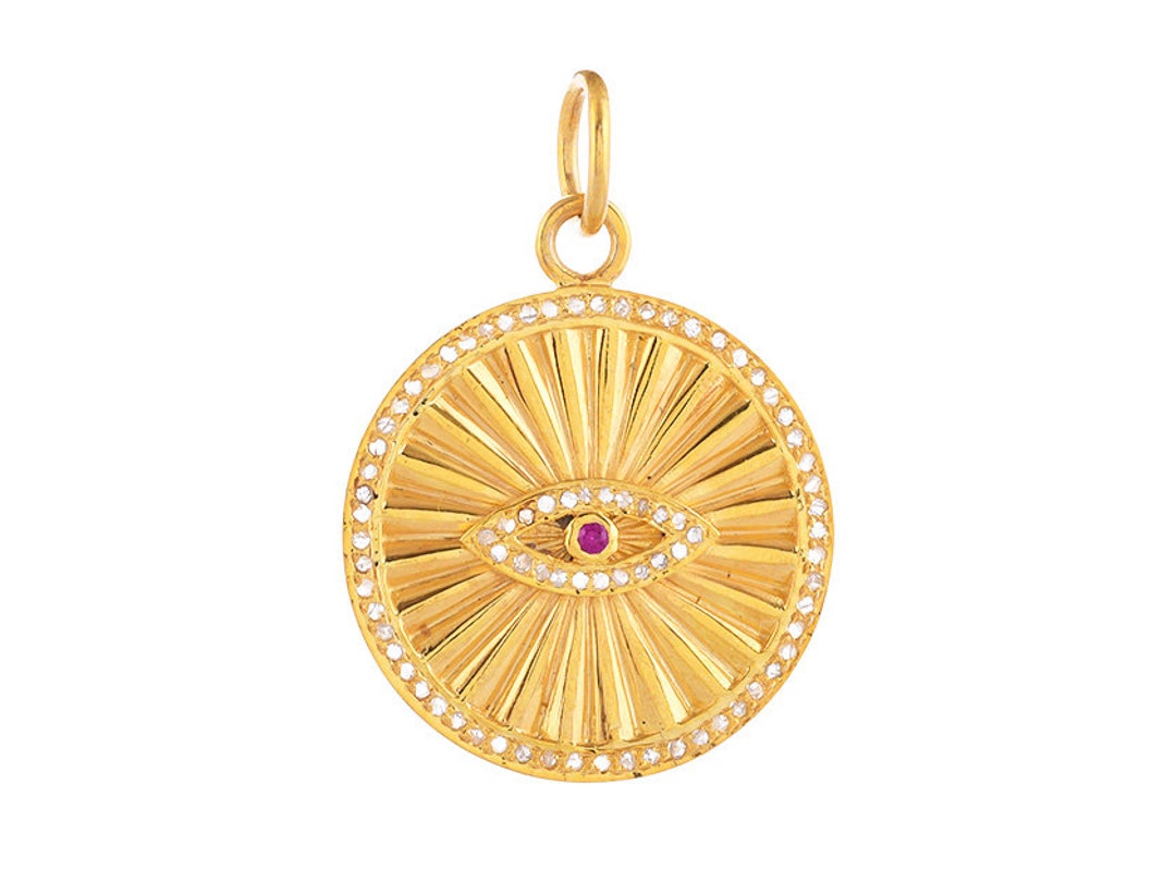 Pave Diamond & Amethyst Fluted Evil Eye Pendant, (DPM-1329) - Etsy