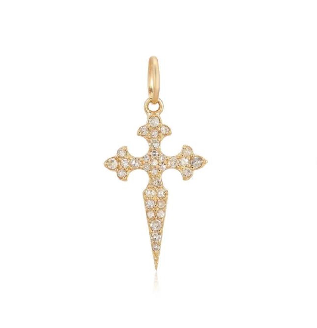 14k Solid Gold & Diamond Dagger Midevil Inspired Pendant, (14K-DP-005 ...