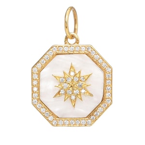 14k Solid Gold & Mother of Pearl Starburst Pendant,  (14K-DP-127)