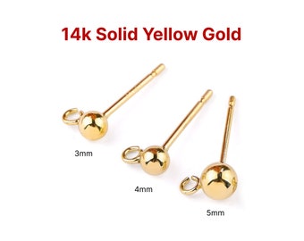 14k SOLID Gold Ball Post Earring with Open Ring 3 Sizes, (14k-111)