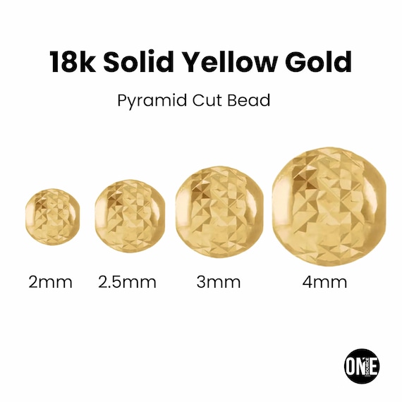 18Kソリッドゴールド マルチカットラウンドビーズ、2～4mm (18k-101-DC