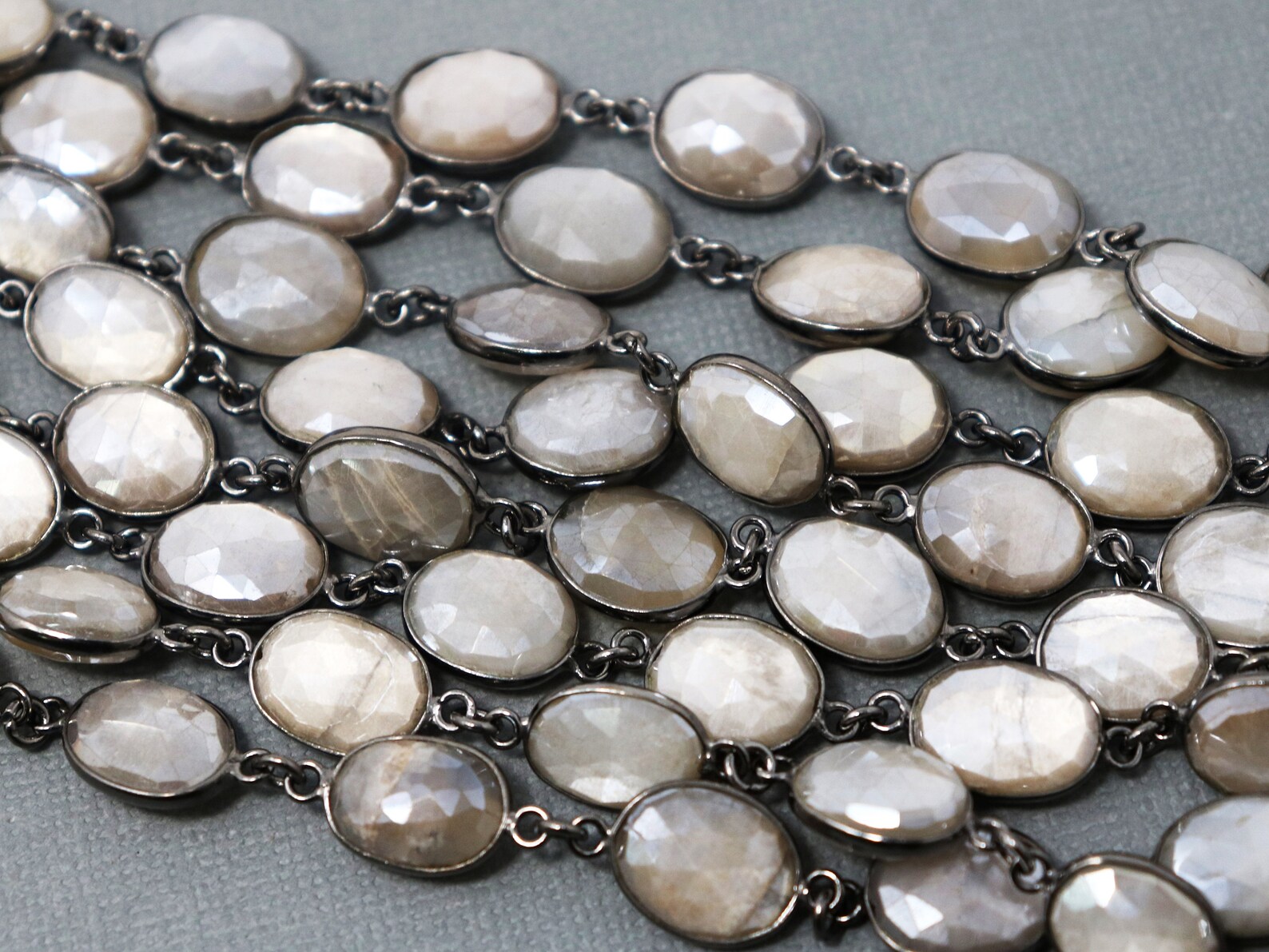 Moonstone Cream Color Oval Bezel Chain, 8x12 Mm, Antique Oxidized, 257 ...