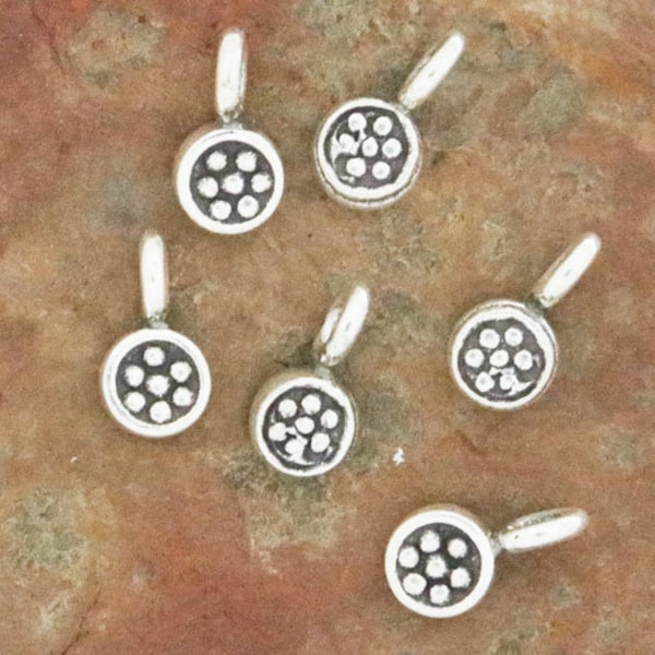 4 of Karen Hill Tribe Silver Daisy Imprinted Circle Charms, 9x12 mm, (8094-TH)