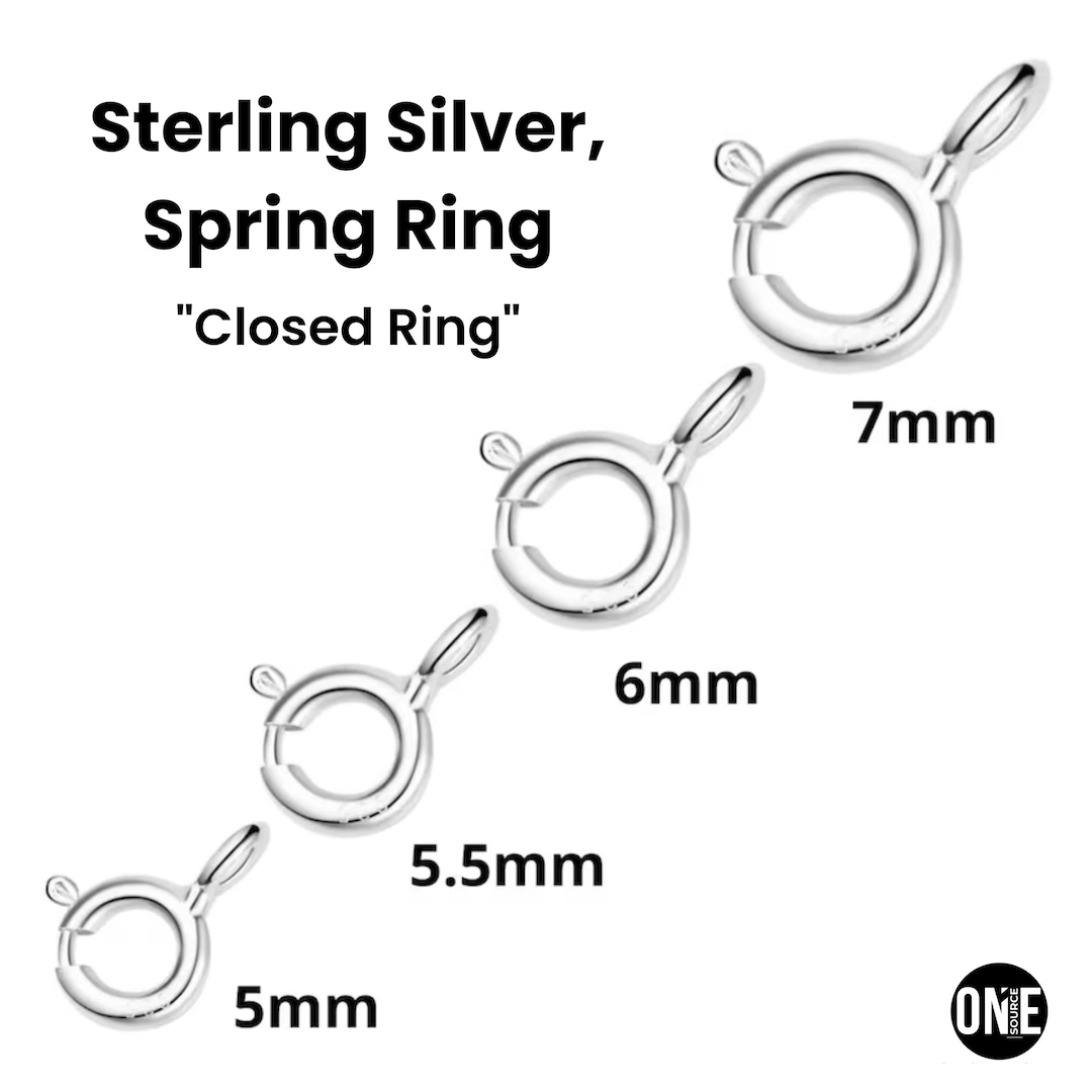 Long Spring Ring Sterling Silver Closed Spring Ring, Spring Ring Clasps Available in 4 ...