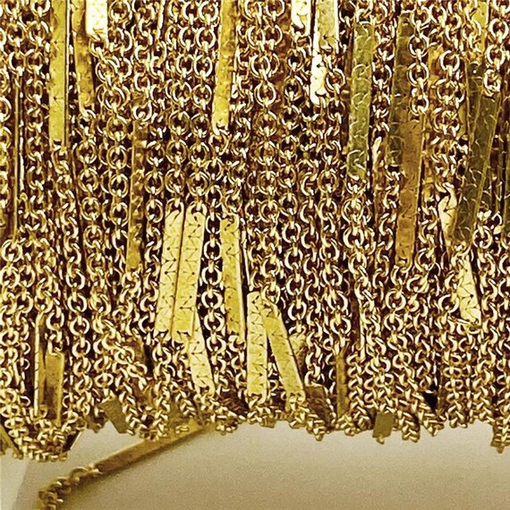 14K Gold Filled Dapped Bar Station Cable Chain, 2x8 Mm, (GF
