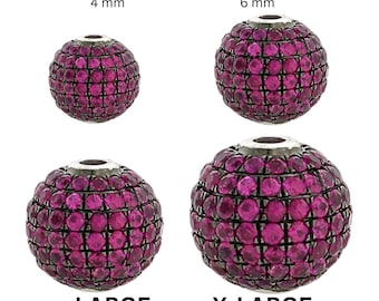 Sterling Silver and Pave Diamond Ruby Round Ball Beads, 4mm/6mm/8mm/10mm Spacer Beads (BA/RB)