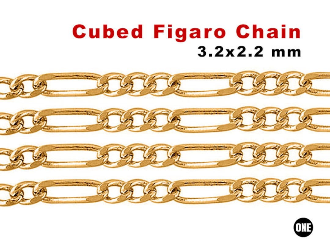 14Kゴールドフィルドフィガロカーブフラットリンクチェーン、3.2x2.2mm