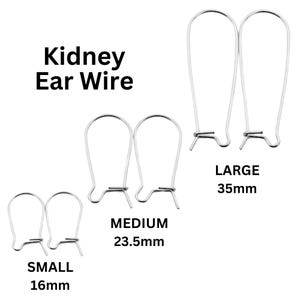 May include: Three pairs of silver kidney ear wires in different sizes: small (16mm), medium (23.5mm), and large (35mm).