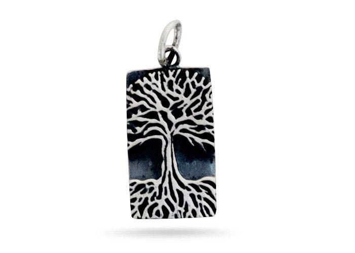 43-CH4 Multiple Finishes, Sterling Silver Etched Tree of Life Charm