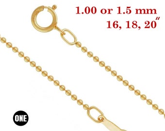 1.0 or 1.5 mm, Gold Filled Ball Chain Necklace 16, 18, 20 (GF-Ball-1-16-(A)