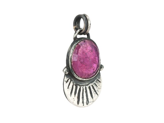Sterling Silver & Ruby Handcrafted Artisan Pendant, (SP-5907