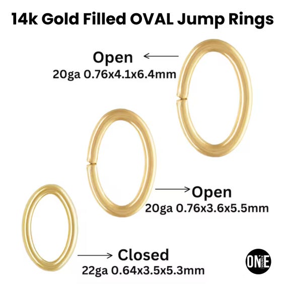 14K Gold Filled Oval Jump Rings, Open Jump Ring, Wire Thickness