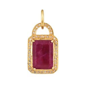Pendentif cadenas en argent sterling, diamants pavés et rubis (8025-DGM)