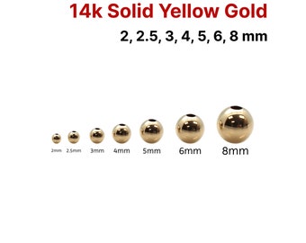 14K SOLID Gold runde nahtlose Perlen, verschiedene Größen, 2mm, 2.5mm, 3mm, 4mm, 5mm, 6mm, (14k-101)