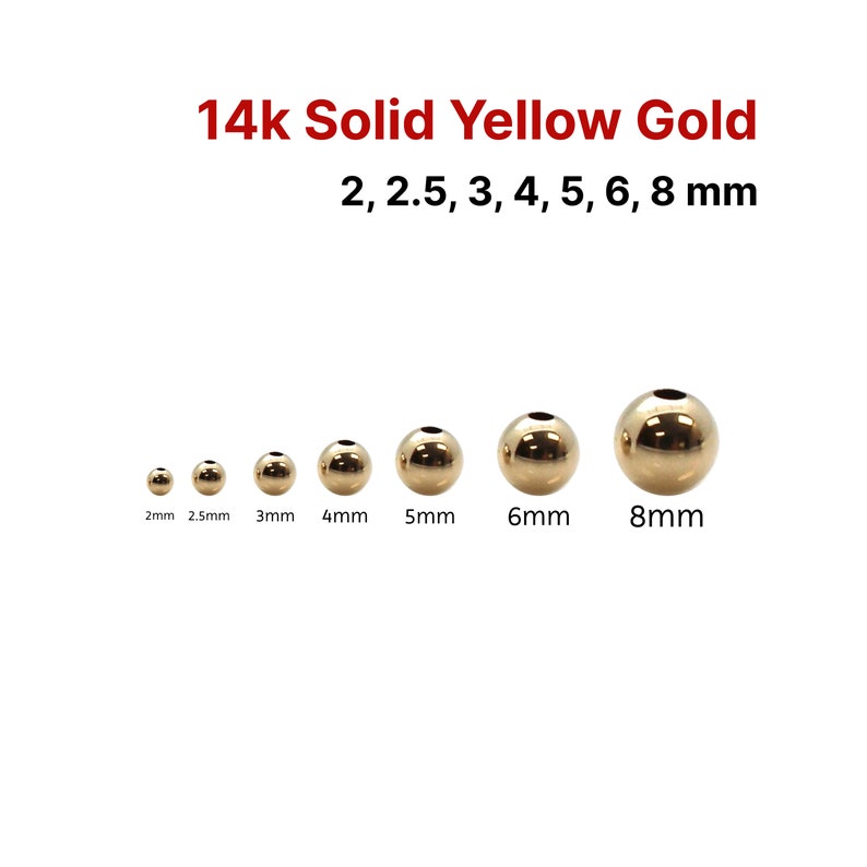 14K SOLID Gold Round Seamless Beads, Various Sizes, 2mm, 2.5mm, 3mm, 4mm, 5mm, 6mm, 14k-101 image 1