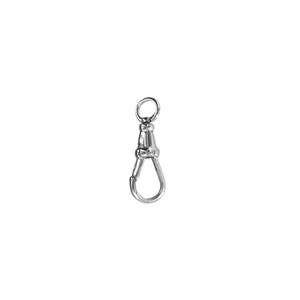 May include: A shiny, silver-colored swivel clasp with a spring-loaded hook and a small ring at the top. The clasp is designed to rotate, allowing for flexible attachment. Ideal for keychains, jewelry, or other crafting projects.