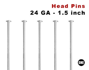 1.5 Inch 24GA Sterling Silver Head Pins, (SS-H24-1.5)