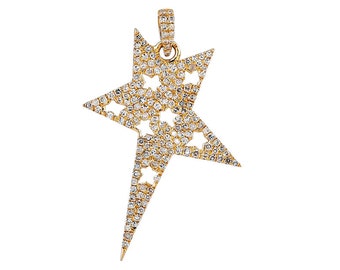 Estrella con pavé de diamantes de oro macizo de 14 quilates con colgante (14K-DP-014)