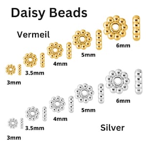 Sterling Silver Vermeil Daisy Spacer, Flower Spacer Beads, 5 sizes - 3mm, 3.5mm, 4mm, 5mm & 6mm, (VM-6300)
