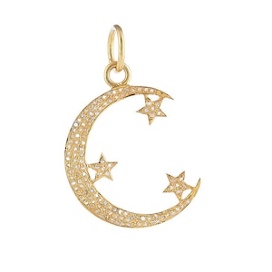Pave Diamond Crescent Moon Star Pendant, (DPM-1294) - Etsy