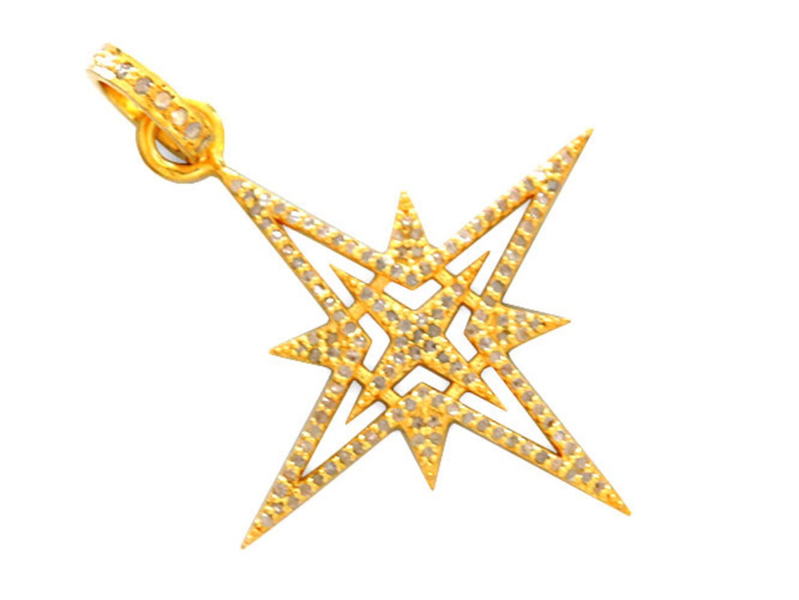 Sterling Silver, Pave Diamond Eight Point Star Pendant, (2466-DPL) - Etsy