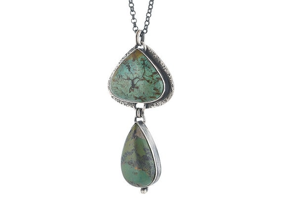 Sterling Silver Turquoise Large Two Stone Pendant, (SP-5825
