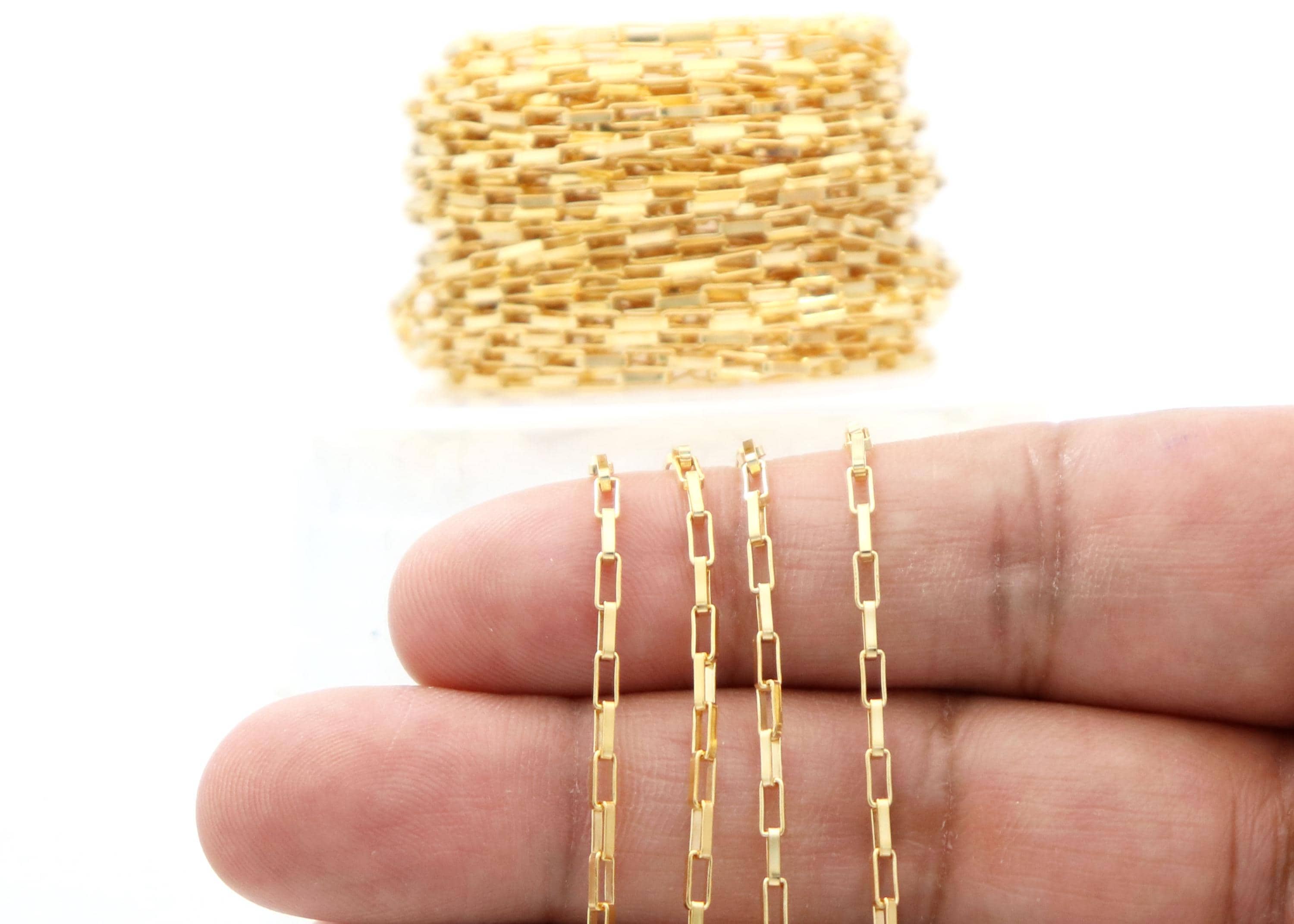 14K ゴールドフィルドの細長い大型ボックスチェーン、1.8 x 4.2 mm