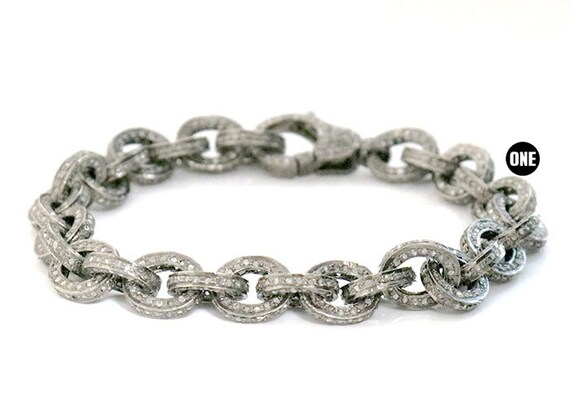 Pave Diamond Oval Chain Link Bracelet 925 Sterling Silver Diamond