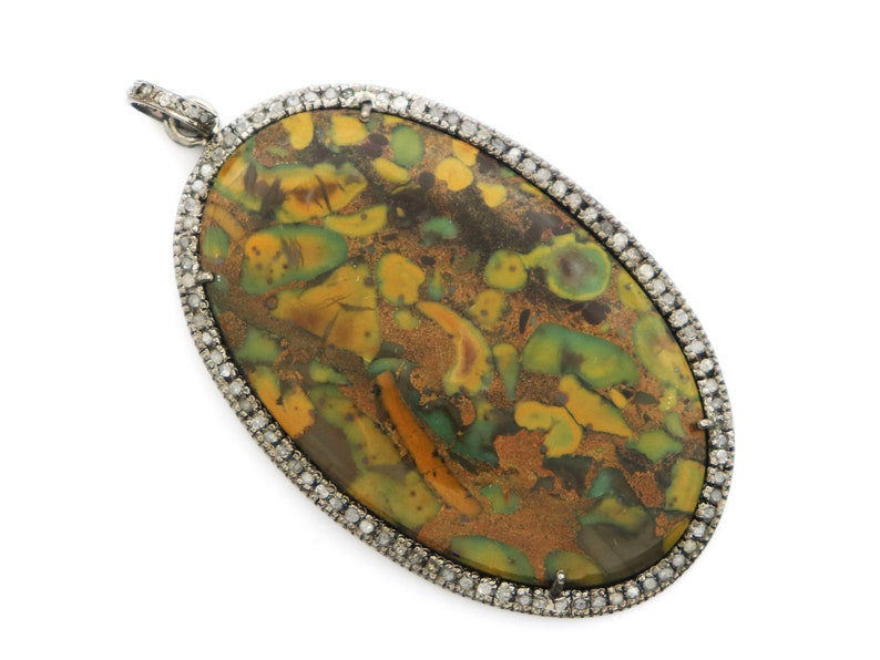 Pave Diamond Jasper Large Oval Pendant, 7077-DJP