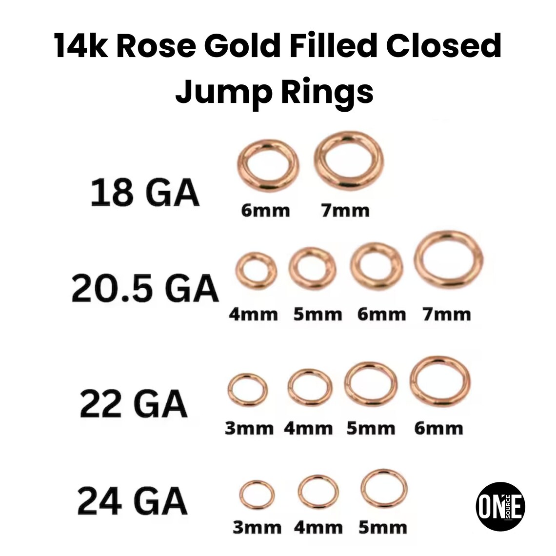 14K Rose Gold Filled CLOSED Jump Rings, Close Rings Available in 24 ...