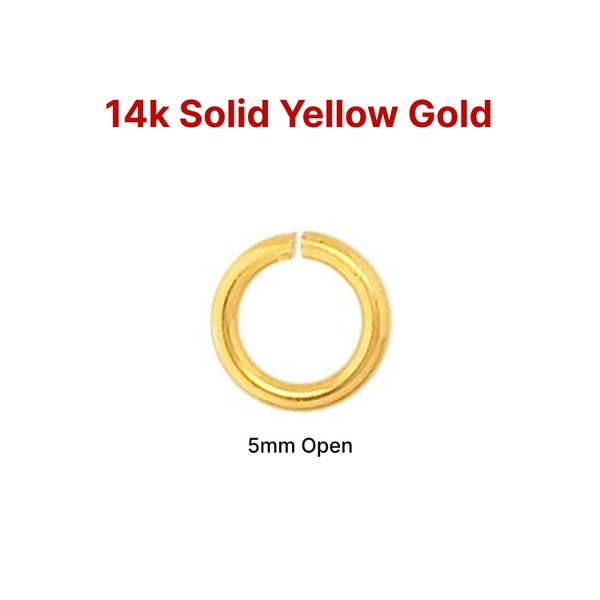 14k SOLID Yellow Gold, 5 mm, 22 gauge, Open Jump Ring,  (14k-JR22-5O)