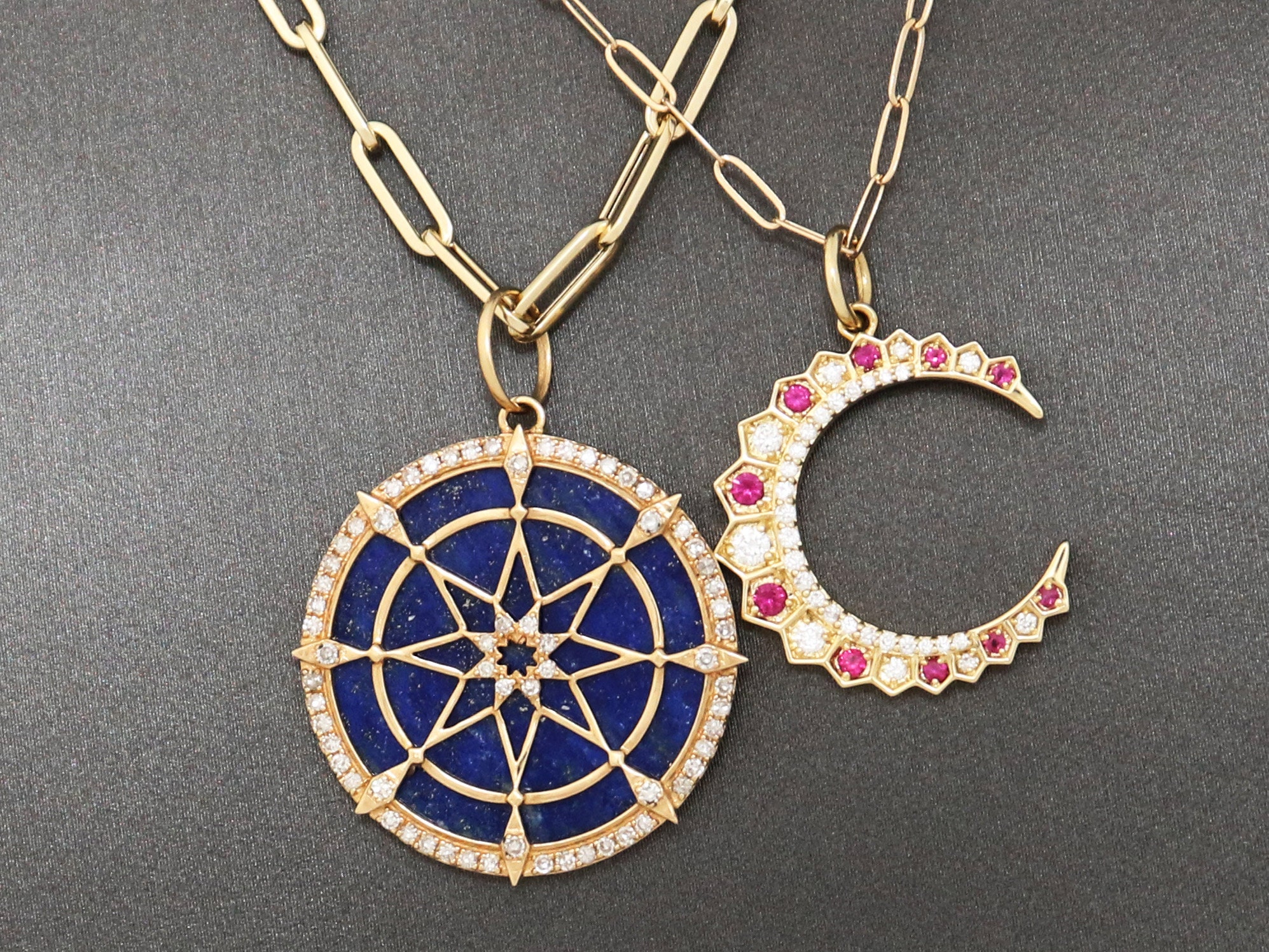 Ciondolo a forma di bussola in oro massiccio 14 carati con diamanti e lapislazzuli (14K-DP-044) - Italia