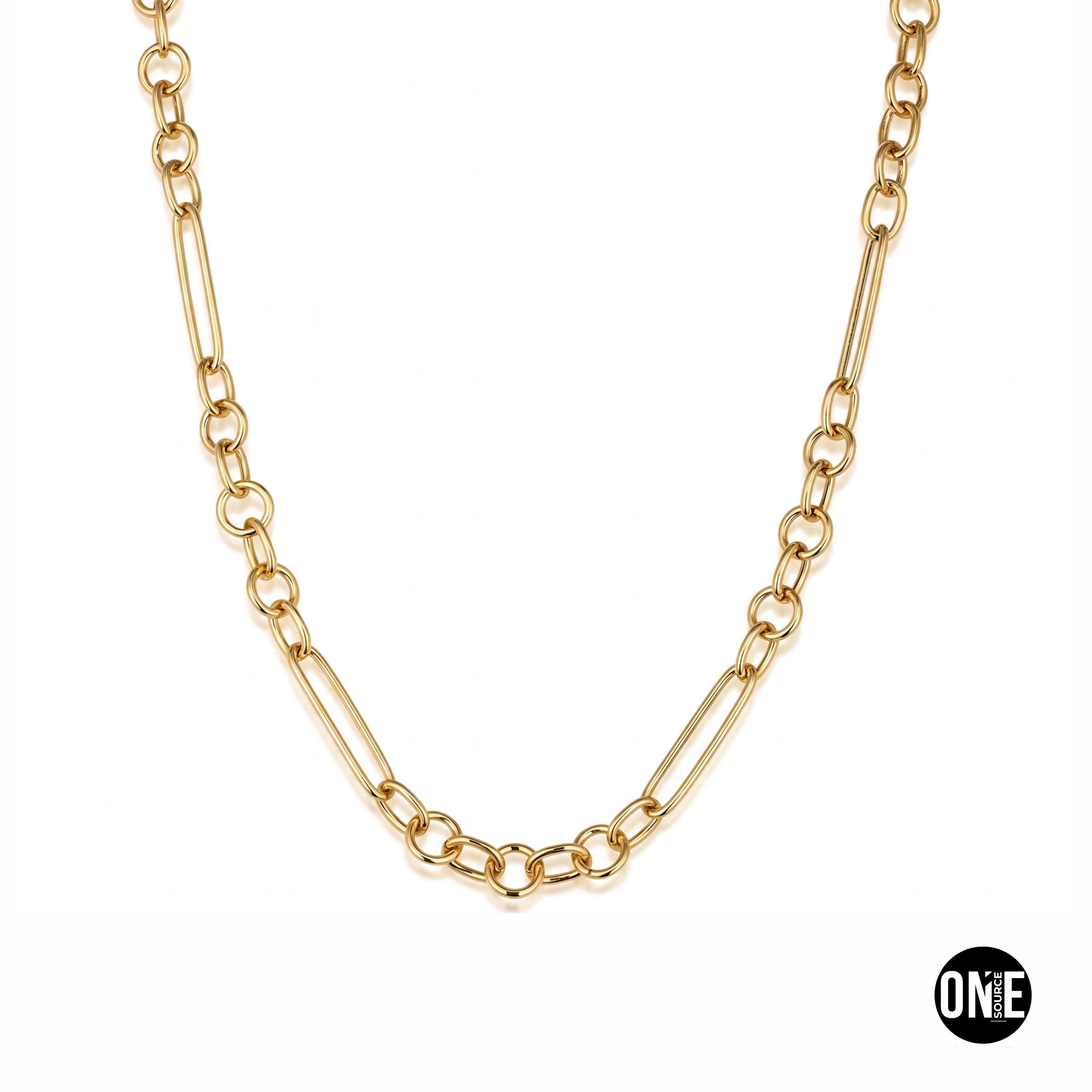 14K Solid Gold Paperclip Chain With Alternating Links, Large