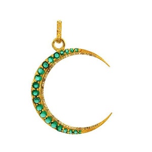 Sterling Silver, Pave Diamond Crescent Moon Pendant, 2 Options, Ruby & Emerald, 3 Sizes (2434-DPL)