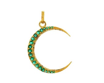 Sterling Silver, Pave Diamond Crescent Moon Pendant, 2 Options, Ruby & Emerald, 3 Sizes (2434-DPL)