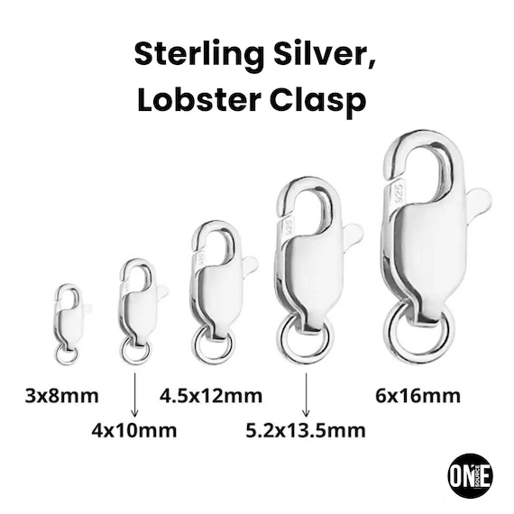 Sterling Silver Lobster Clasp, Lobster Trigger Claw with Ring in 5 Sizes, 8mm, 10mm, 12mm , 13.5mm, 16mm, Made in Italy,  (SS-850)