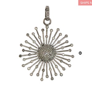Sterling Silver, Pave Diamond Sunburst Pendant, (2405-DPL)