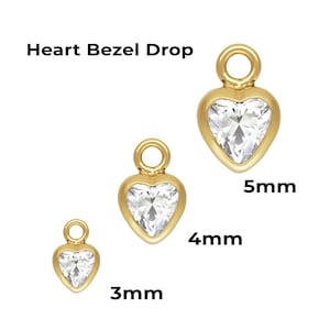 14K Gold Filled Heart Bezel Drop, White 3A CZ Heart Charm, Gold Filled Heart Drop for Bracelet
