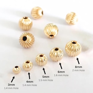 14K Gold Filled Straight Corrugated Round Beads, 5 Sizes - 3mm, 4mm, 5mm, 6mm and 8mm, Wholesale Bulk Pricing, (GF-560)