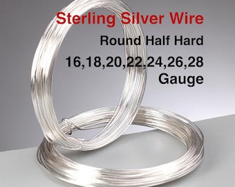 Sterling Silver Round Half Hard Wire, 16-18-20-22-24-26-28 GA, (W-SS-HH)