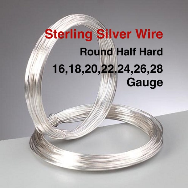Sterling Silver Round Half Hard Wire, 16-18-20-22-24-26-28 GA, (W-SS-HH)