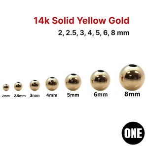 14K SOLID Gold Round Seamless Premium Quality Beads, Various Sizes, 2mm, 2.5mm, 3mm, 4mm, 5mm, 6mm, (14k-101)