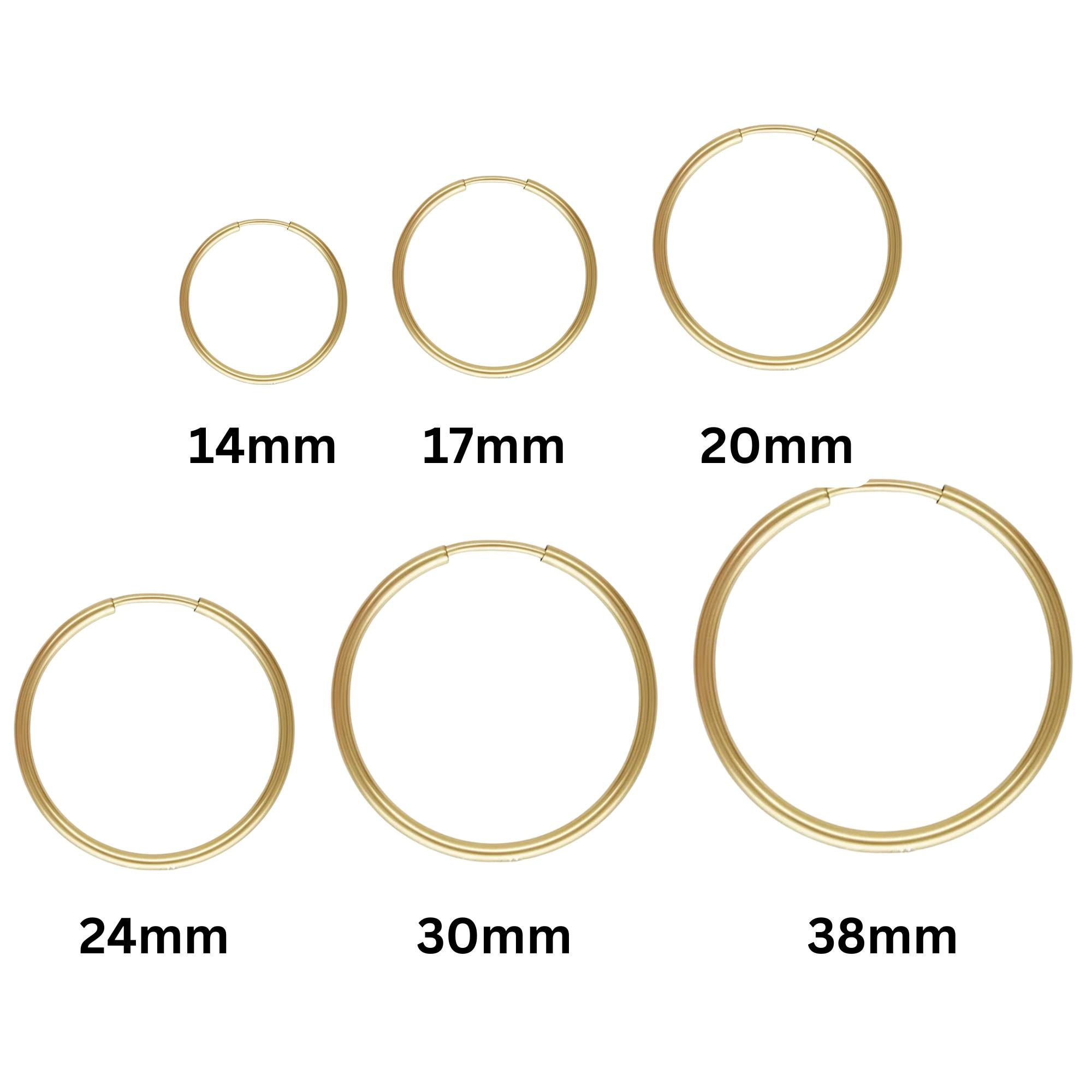 14k Gold Filled Endless Hoops, Endless Hoop Earrings 6 Sizes - 14mm, 17mm, 20mm, 24mm, 30mm, 38mm, Sold as Pair, (GF-706)