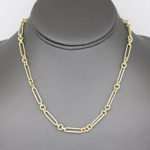14K Gold, High-Quality Italian Gold, Alternating Links, paper Clip, Adjustable link, Statement Chain Necklace, (14k-4.8x17.5(10))