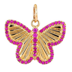 14K Solid Gold Pave Diamant & Rubin Schmetterling Anhänger, (14K-DP-025)